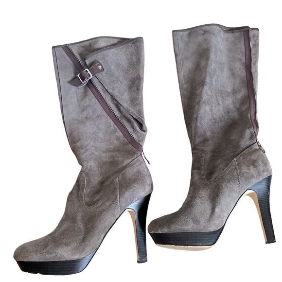 Jessica Simpson Knee High Gray Leather Zippered Boots Size 9.5 - Picture 1 of 7